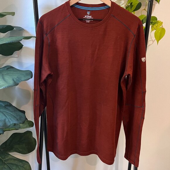 KÜHL Long Sleeve Crewneck Shirt Men’s Large Rust Red Performance Hiking Tee - Picture 1 of 5